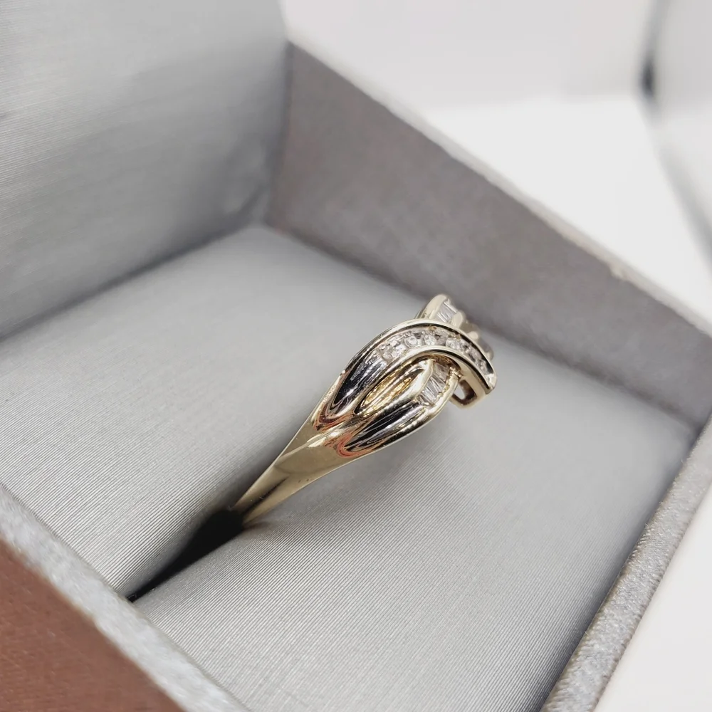 10k Solid Yellow & White Gold Genuine Diamond Band Ring